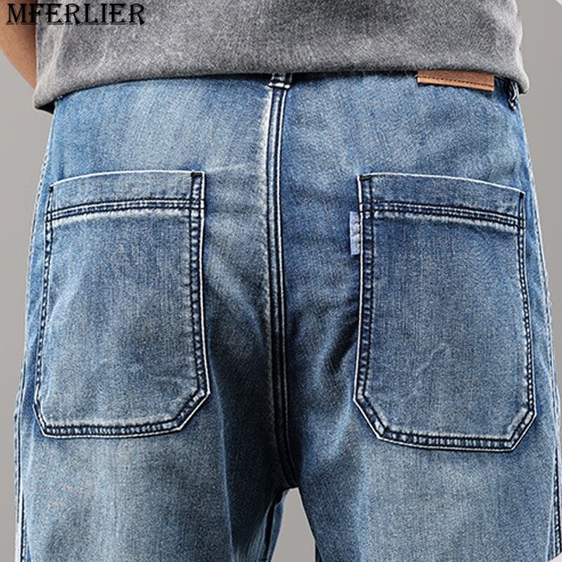 Мужские джинсы, повседневные модные однотонные прямые брюки большого размера