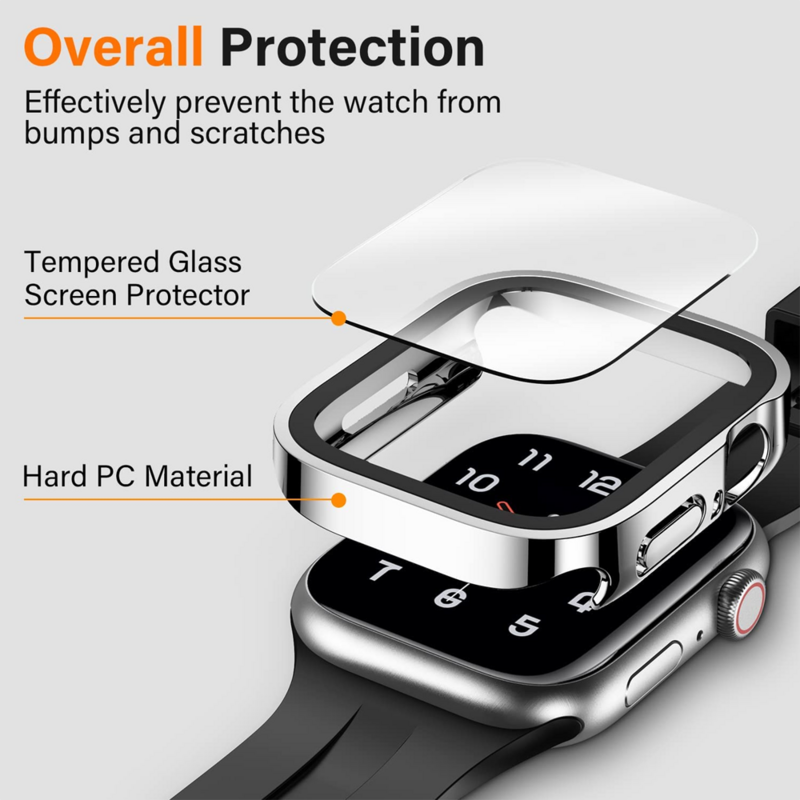 Cristal + cubierta para funda de Apple Watch, Protector de pantalla templado para iWatch series 7, 8, 9, SE, 6, 5 Ultra, 45mm, 41mm, 44mm, 40mm, 49mm, accesorios