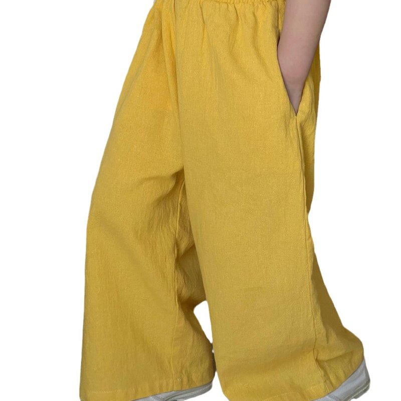 Pantalones holgados de algodón liso para niños, ropa informal Coreana de pierna ancha con cintura elástica versátil, novedad de verano 2024