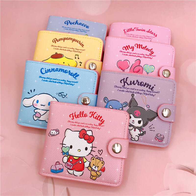Kawaii Olá Kitty Cinnamoroll Minha Melody Kuromi Sanrio New Pu Casual Bolsa de Dinheiro Coin Titular Carteira Com Botões