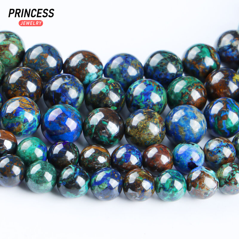 Perles en pierre de chrysoctrustazurite naturelle A ++, 6mm, 8mm, 10mm, accessoires de bricolage, bricolage grossier, collier de bracelet exécutif, bijoux