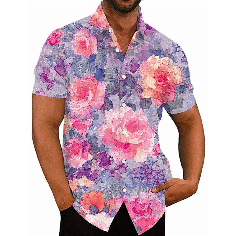 Harajuku Summer New 3D Florals Printing Shirts Colorful Flowers Graphic Short Shirts For Men Fashion Streetwear Blouses Clothing