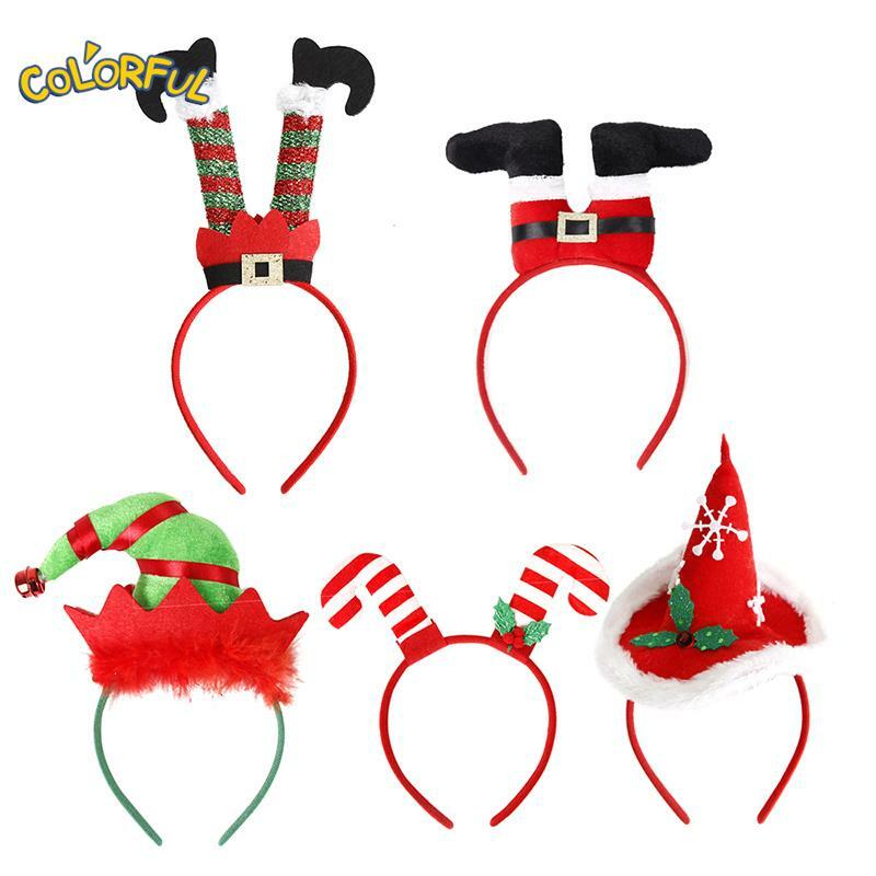 Cartoon Christmas Headbands Xmas Merry Christmas Decor Hat Santa Claus Leg Hairband Xmas Girl Favor Gifts Head Band