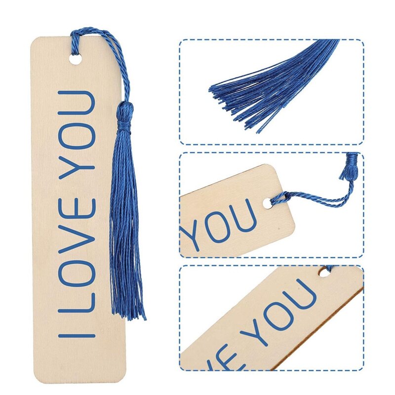 36 PCS Blank Wood Bookmarks And Tassels Rectangle Book Mark For Kids Painting Production Home DIY Craft Decorate