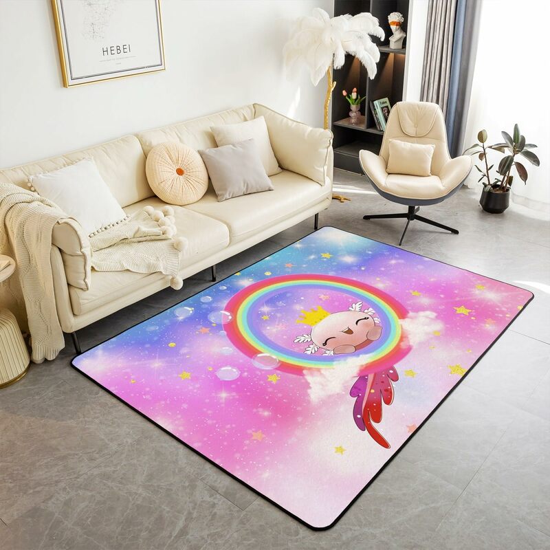 Коврик Kawaii Axolotl с мультяшными животными, ковер для гостиной, романтический коврик со звёздным небом и планетой, нескользящий комнатный напольный коврик для новоселья, кушетки