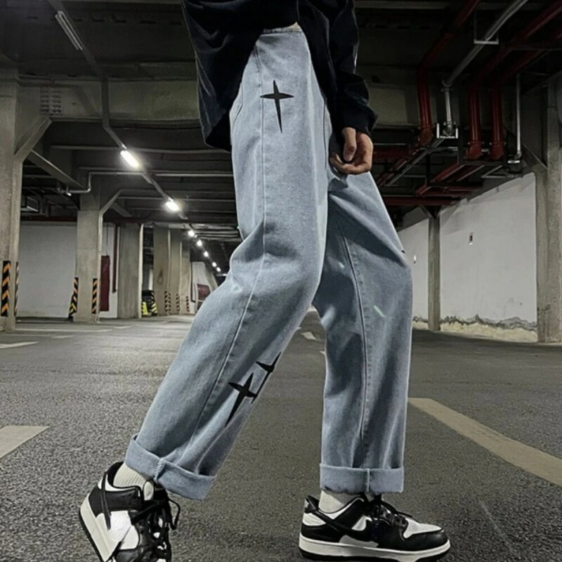 Herren Jeans neue Vintage bestickte Hose mit weitem Bein Herren Jeans stilvolle Streetwear weiche Hose Streetwear Hose Ropa Hombre