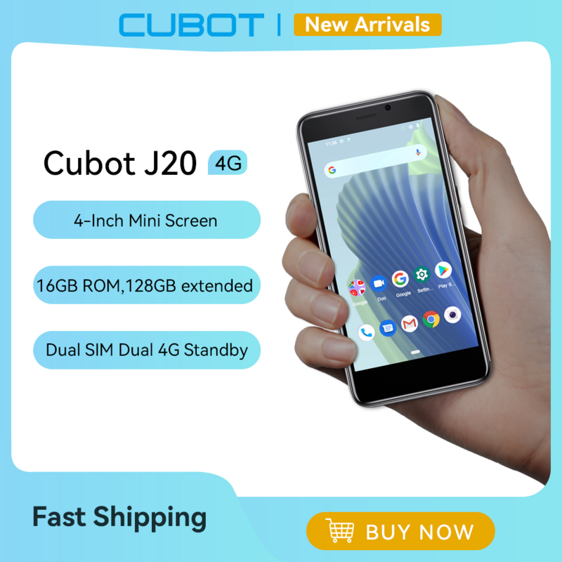 Cubot J20, Smartphone, Android 12, Layar 4 Inci, Ponsel MINI, ROM 16GB / 32GB (Diperpanjang 128GB), Dual SIM 4G, Baterai 2350mAh, Kamera Belakang 5MP, Telepon Murah Tidak Terkunci, Wifi, Bluetooth, GPS