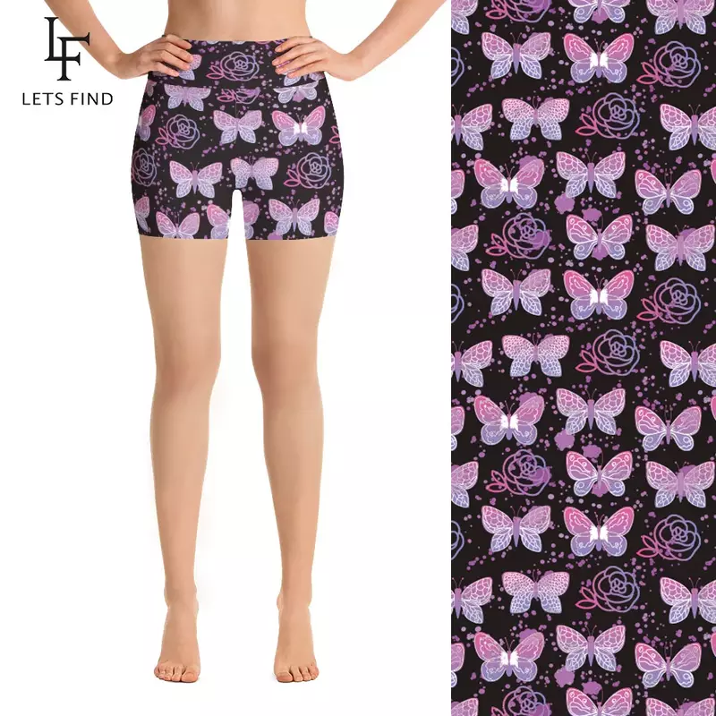 Летние женские повседневные Леггинсы LETSFIND с высокой талией, бабочками и цветочным принтом