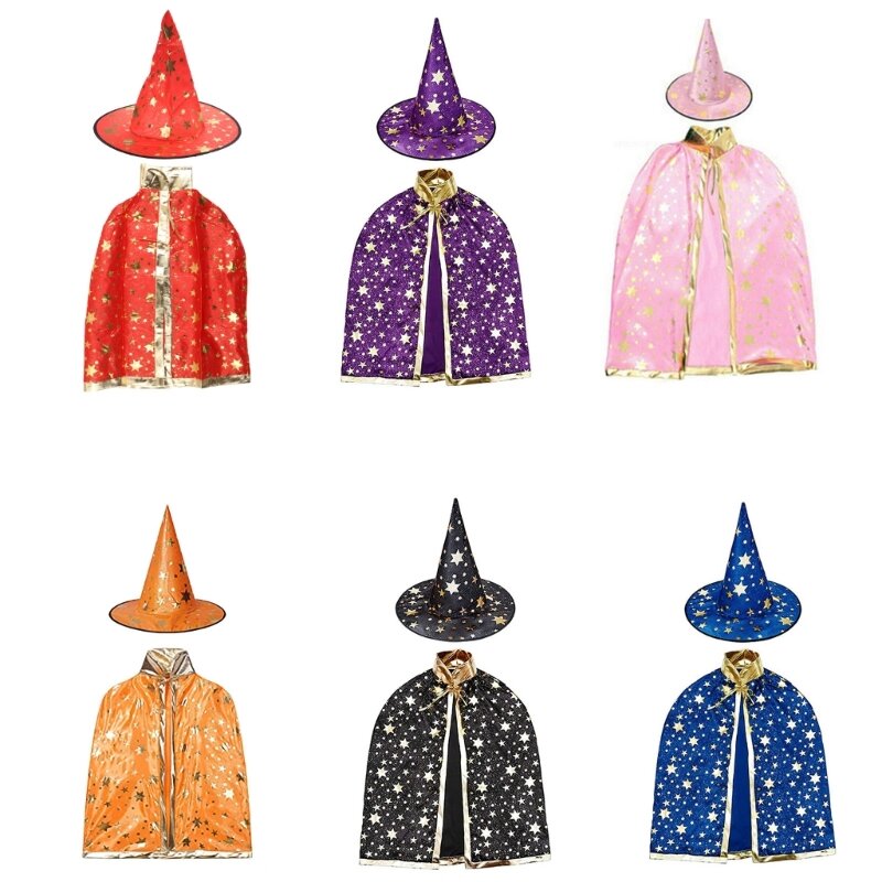 Chapeaux sorcière en feutre + Cape pour Halloween, accessoires Cosplay DIY, 2 pièces, respectueux peau, T8NB