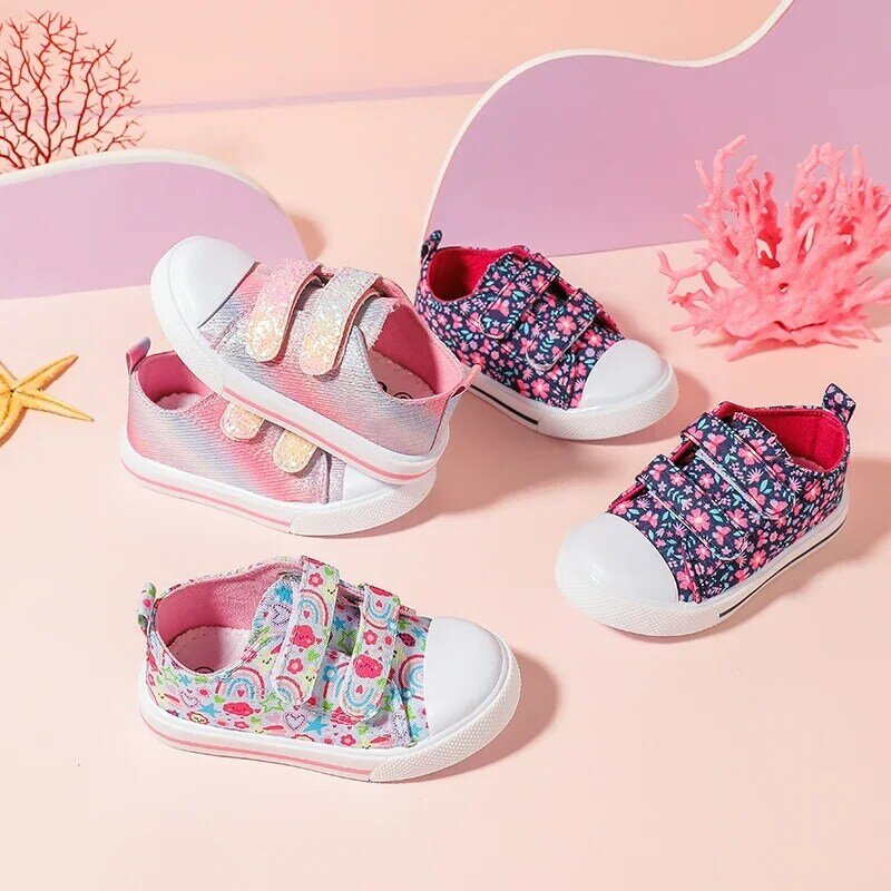 Zapatos de lona para bebé, zapatillas con estampado bonito, zapatillas deportivas informales de lona cómodas, zapatos de tacón plano para niños y niñas