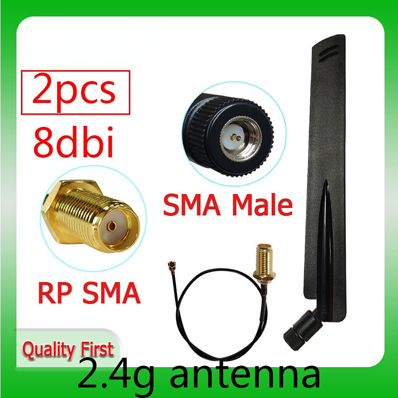 Griwi 2 pçs 2.4g 5.8g antena 8dbi sma macho wlan wifi antena ipx ipex 1 sma fêmea trança cabo de extensão iot módulo antena