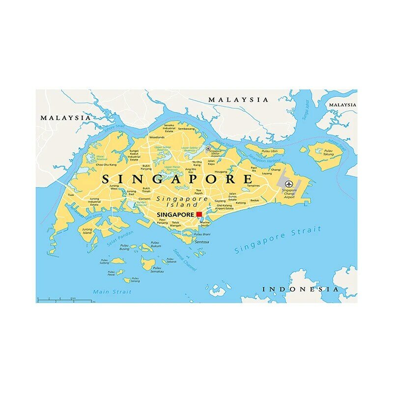59*42cm mapa do singapura não-tecido pintura em tela parede sem moldura impressão decorativa imagem arte cartaz decoração para casa