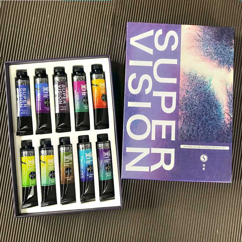 Conjunto de tubos de tinta aquarela em camadas super visão, nível mestre água cor para pintura, desenho arte fornecedores, 15ml, 10 cores