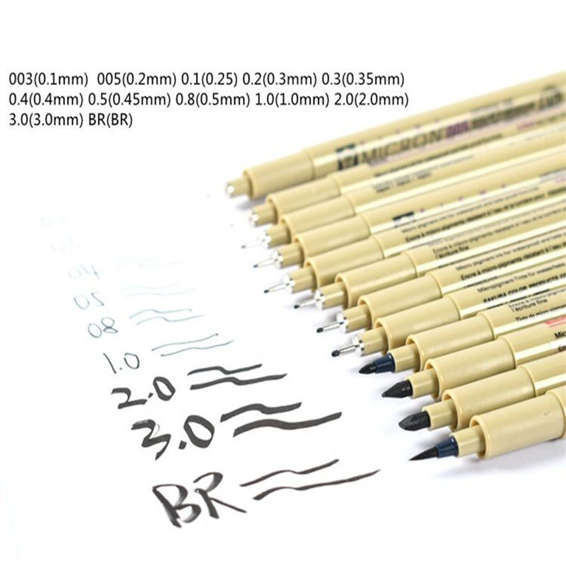 Linha fina esboçando marcadores, desenho Liner, Pigma Pen, ponta diferente, canetas pretas, canetas Fineliner, pigmento, novo