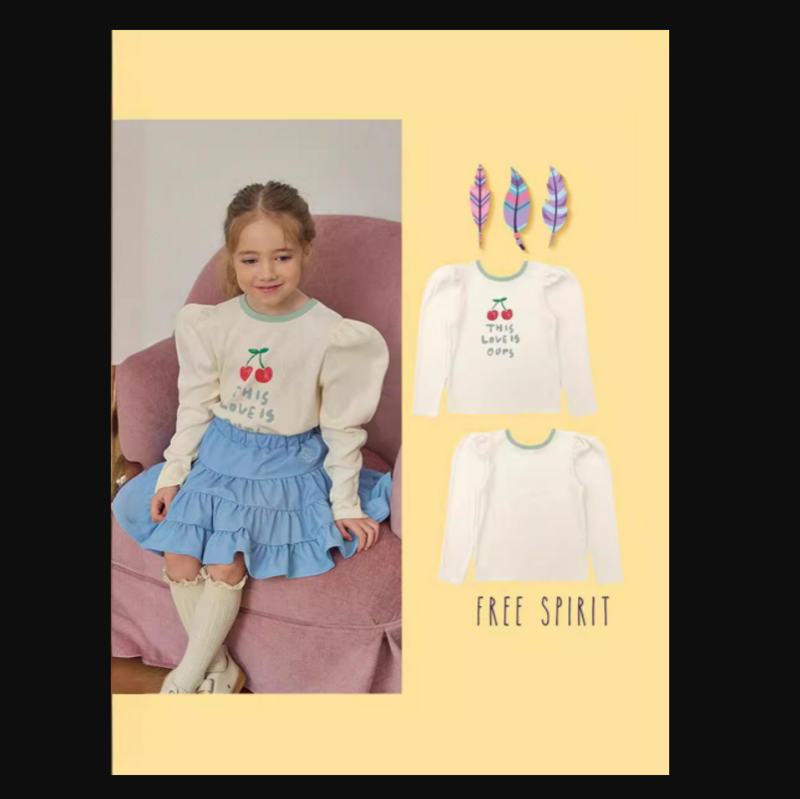 Футболка для девочек, Новинка Весна 2024, милая рубашка для девочек с принтом и лацканами, хлопковая модная футболка с длинным рукавом, бюстье, детская одежда