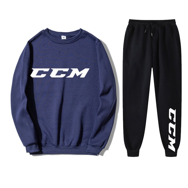 Dres męski komplet bluza z kapturem + spodnie wiosna jesień zima polar ciepła odzież sportowa CCM strój Streetwear odzież męska