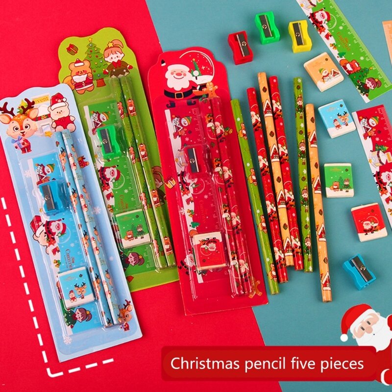 В подарок классные канцелярские товары включают карандаш, ластик, линейку, точилку.