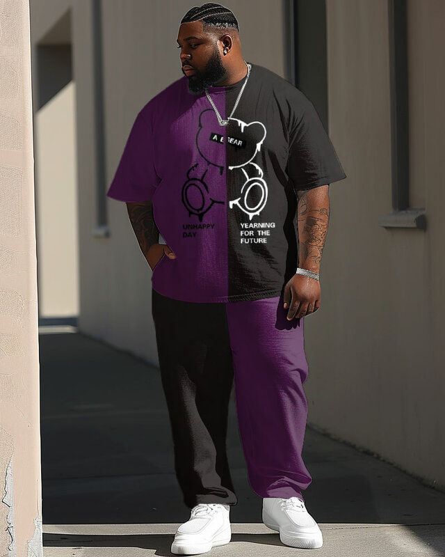 Kran L-9Xl ukuran Plus, dua potong set kaus untuk pria, celana santai Hip Hop Jalan beruang Camo, setelan besar
