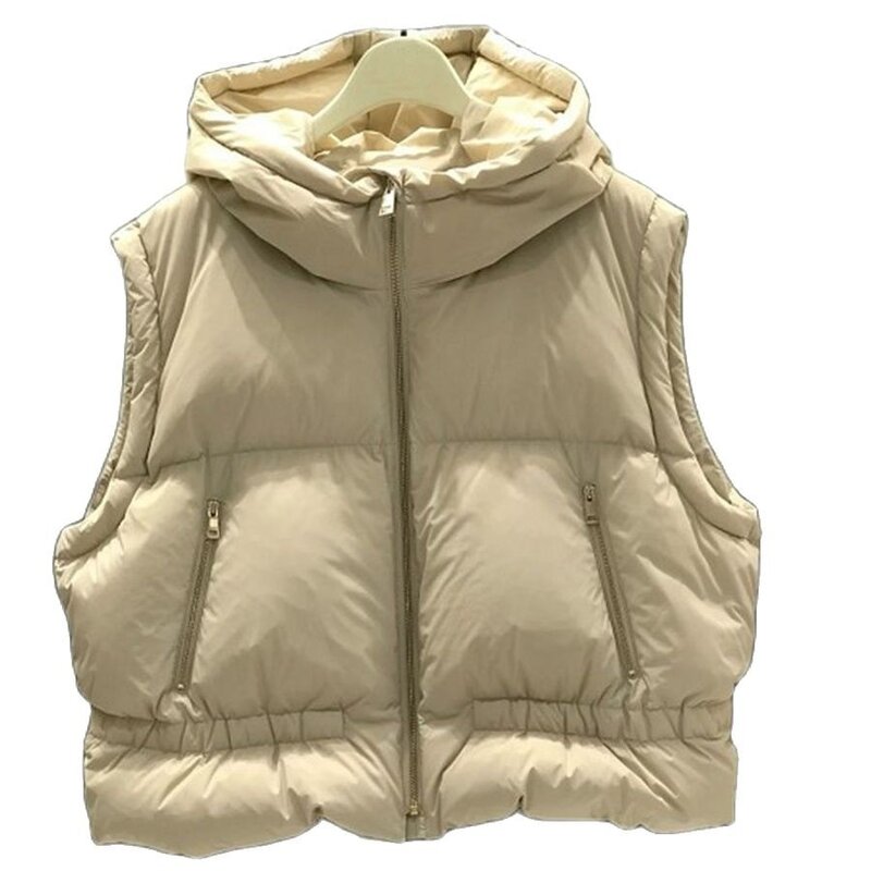 Winter 22 Simplicity Hot Style Casual Women Down Jacket Vest with Hooded Sleeveless Vest Lady short puffy Down Vest Jacket