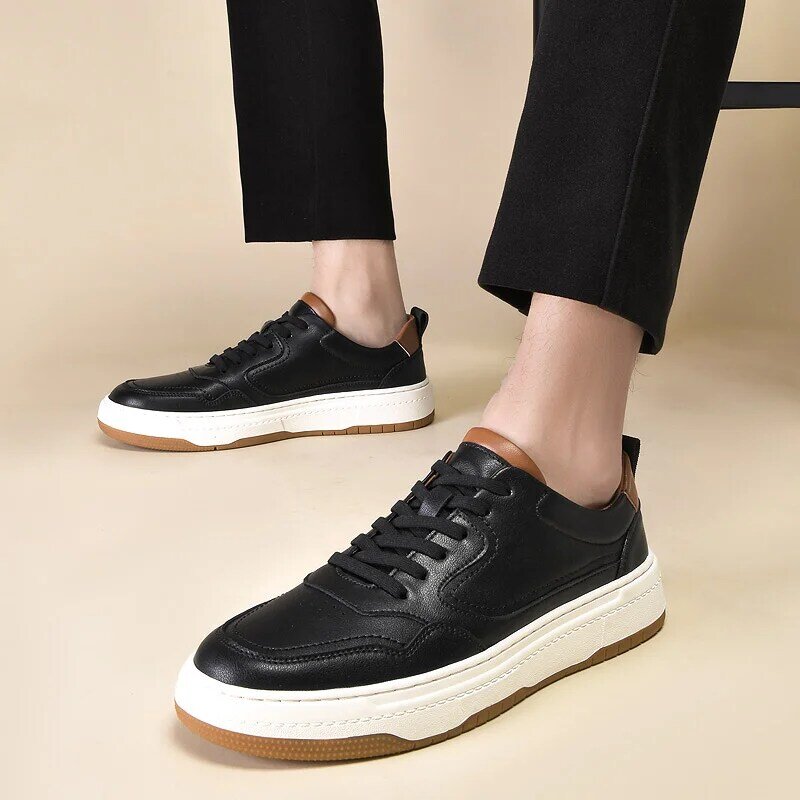New High quality cowhide casual shoes men loafers shoes for men with free shipping All Black Men's casual shoes luxury sneakers