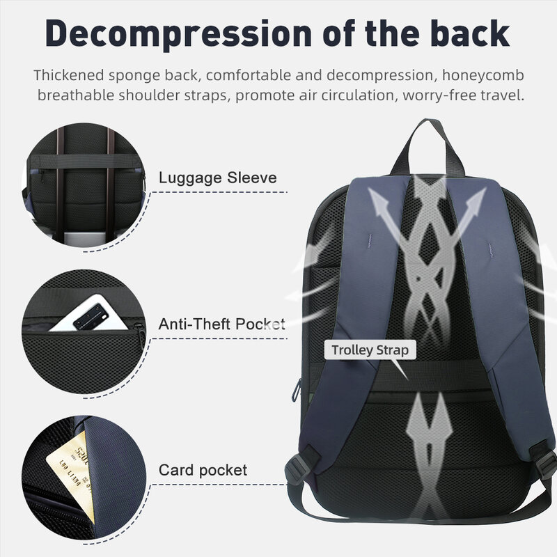 HcanKcan Men's Business Waterproof Backpack Fashion 17 inch Laptop Work Pack YKK Zipper Expandable Travel Bags With USB Charging