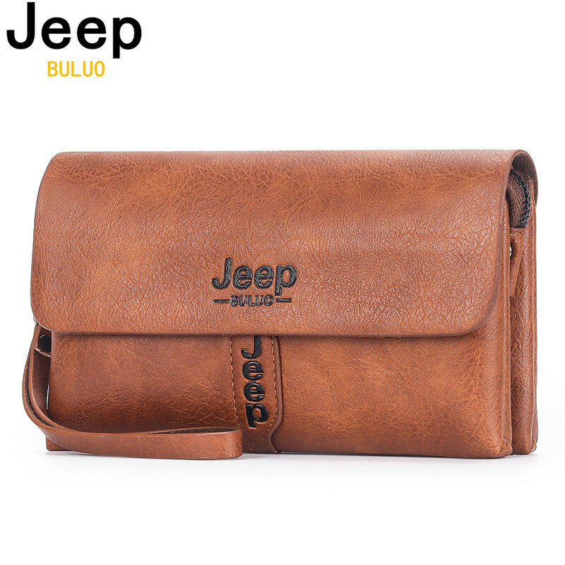 Мужской кошелек-клатч JEEP BULUO, коричневый длинный деловой бумажник, сумка для карт, мягкая сумка для ключей, все сезоны, 2019