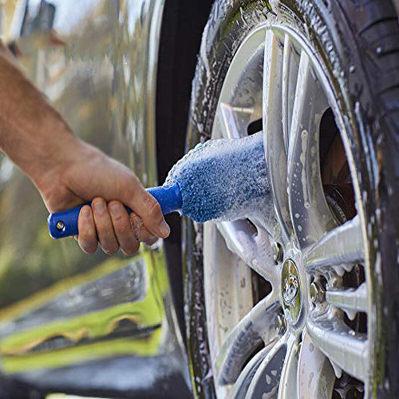 Lavage de voiture avec poignée en plastique, brosse de jante de pneus en microfibre Portable, lavage de roues de voiture, outils de nettoyage