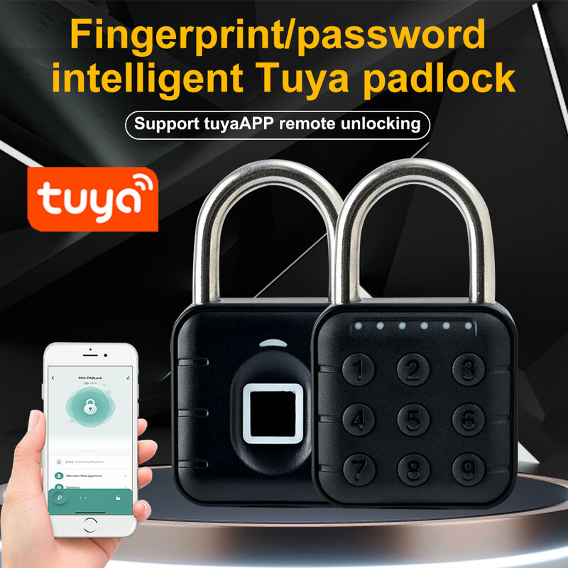 Tuya Bluetooth Smart Pad Lock Biometrische Digitale Hangslot Waterdichte Code Vingerafdruk Elektrische Deurslot Candados Voor Bagagetas