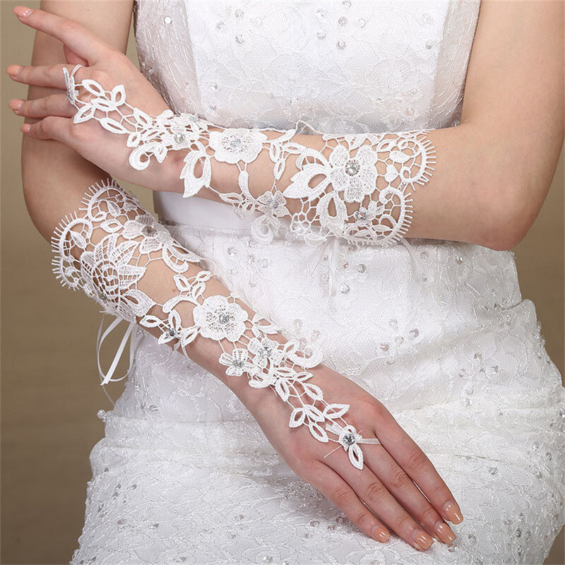 Gants de mariage en dentelle ivoire pour patients, gants de doigt à crochet, robe de planche légère, accessoires de mariage