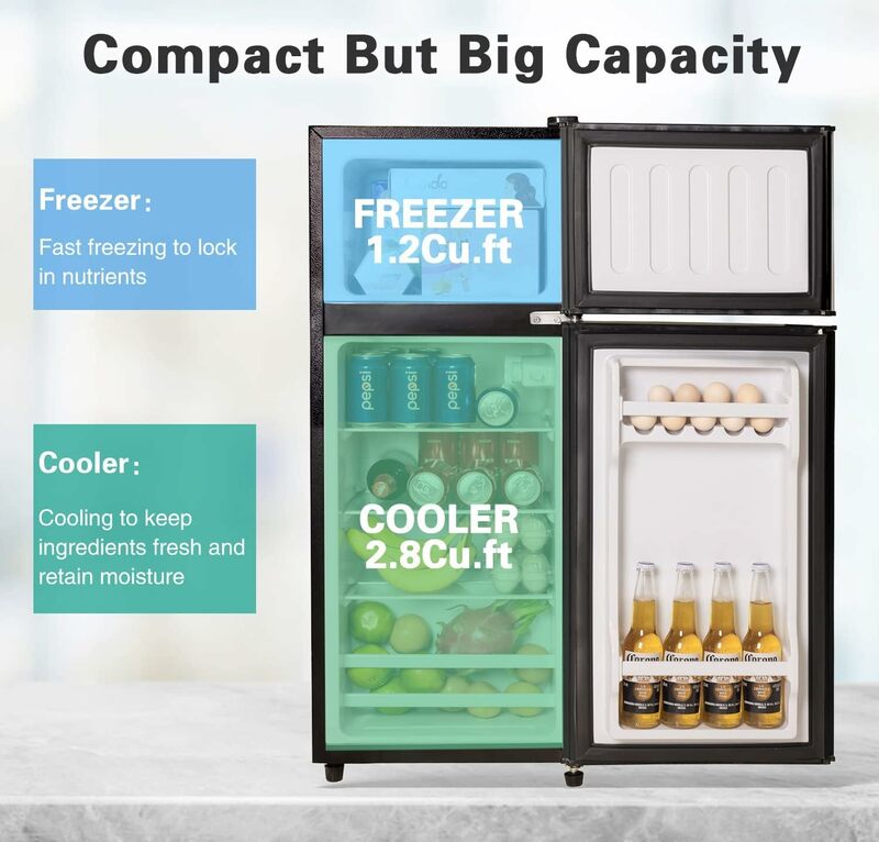 Anukis-Mini réfrigérateur compact à 2 portes avec congélateur, réfrigérateur pour appartement, dortoir, bureau, famille, sous-sol, garage, fédération de 4.0 Cu