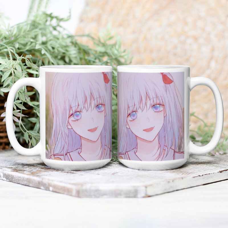 핑크 애니메이션 만화 소녀 귀여운 도자기 커피 머그잔, 차 컵, 우유 컵, 선물 음료 용기 커피웨어, 15z, 430ML