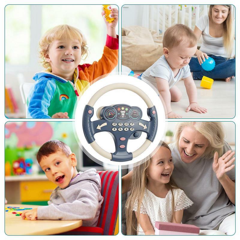 Portable Educational Steering Wheel Toy Music-Enabled Fake Steering Wheel Pretend Play Steering Wheel Rechargeable Learning