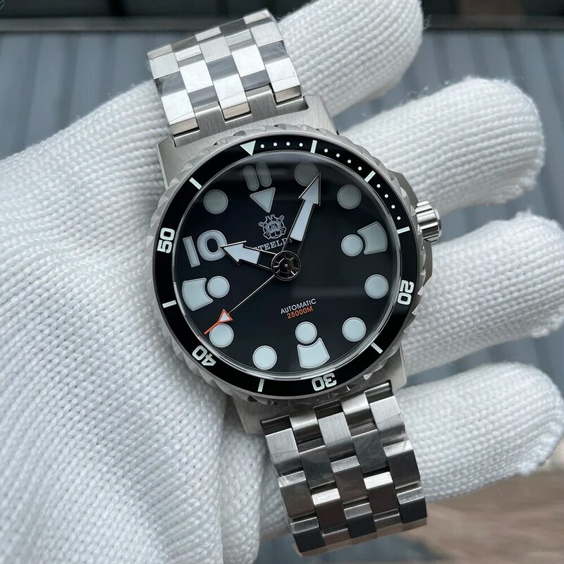 STEELDIVE-reloj mecánico de lujo, pulsera resistente al agua, movimiento NH35, cristal de zafiro ultragrueso, SD1982, 2500bar