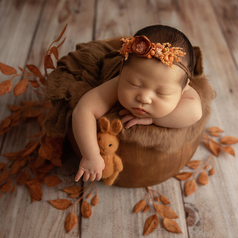 Envolturas para fotografía de recién nacido, envolturas suaves y elásticas, cabeza de flor, Orejas de conejo, sombrero, muñeca de conejo, accesorios de fotografía