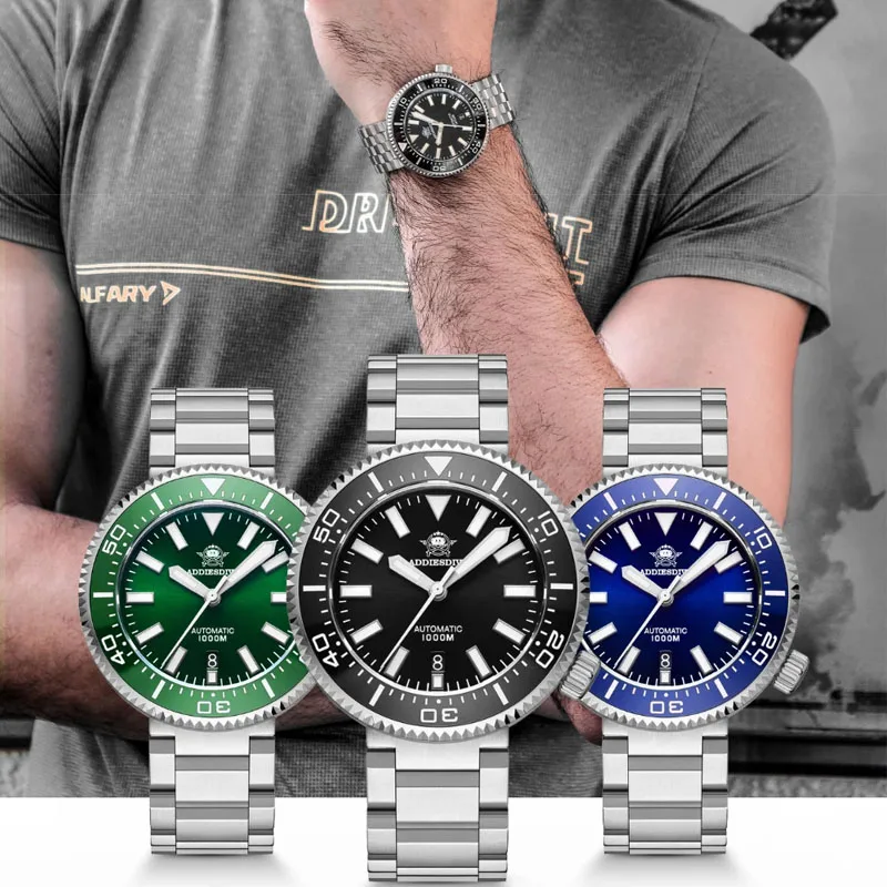 ADDIESDIVE Luxury 1000m Diver MY-H6 orologio da uomo Classic Sapphire orologio da polso meccanico automatico orologi con calendario Super luminoso