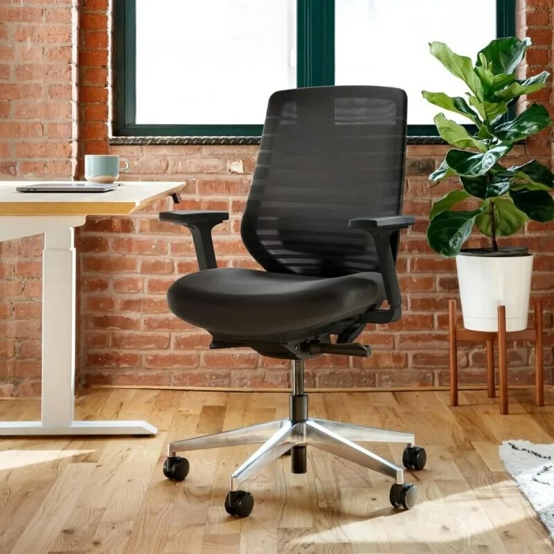 Kursi kantor multifungsi, kursi kantor dengan penyangga pinggang dapat diatur, sandaran jaring antilembap, dan roda halus