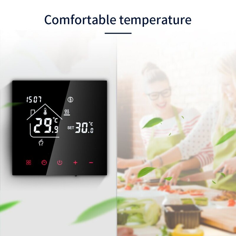 Termostat layar sentuh LCD, pengontrol temperatur AC 110V 220V sistem pemanas lantai dapat diprogram untuk rumah