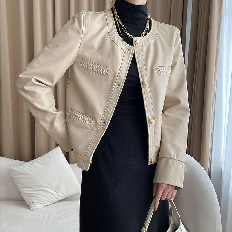 Куртка женская из искусственной кожи с асимметричным подолом, однотонная короткая уличная одежда в винтажном стиле, корейская мода, пальто на осень-зиму