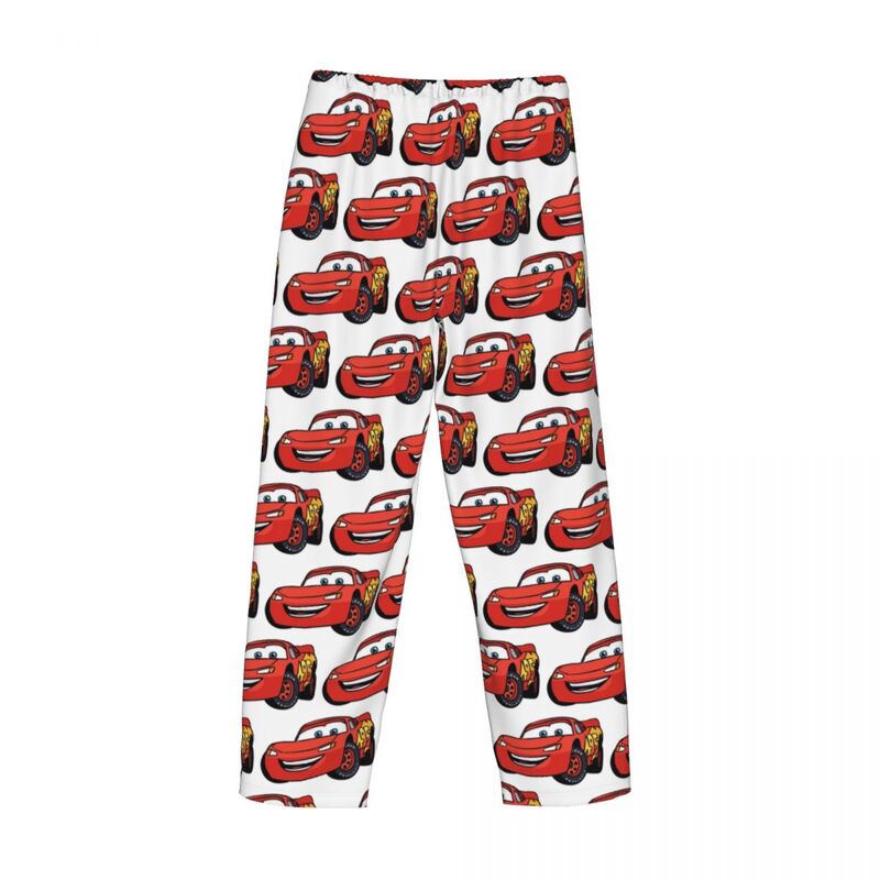 Relâmpago McQueen dos desenhos animados carros pijama calças dos homens, salão Sleepwear Stretch Sleepwear, fundos com bolsos, personalizado
