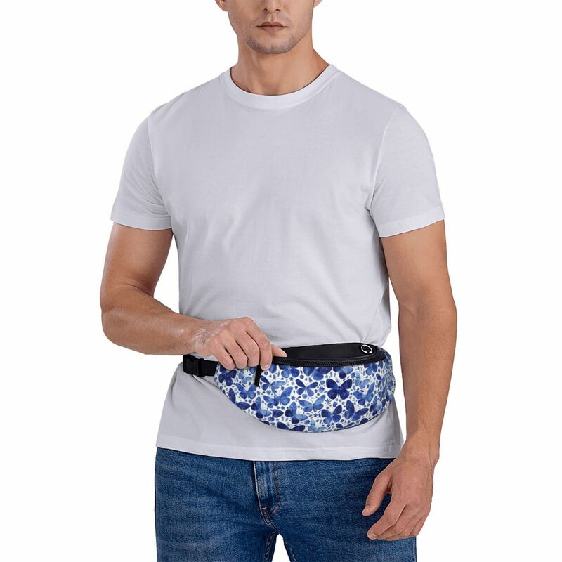 Tas belanja kupu-kupu biru aksesori untuk pria wanita tas sabuk trendi