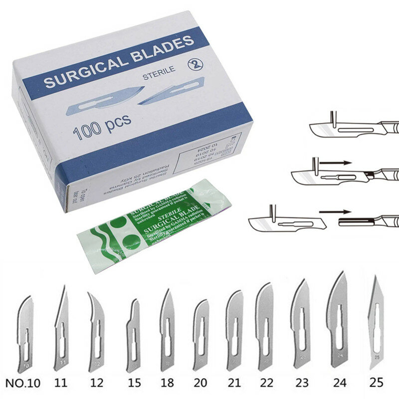 20-100 buah pisau bedah baja karbon steril pisau bedah untuk DIY perbaikan telepon potong ukir perawatan hewan