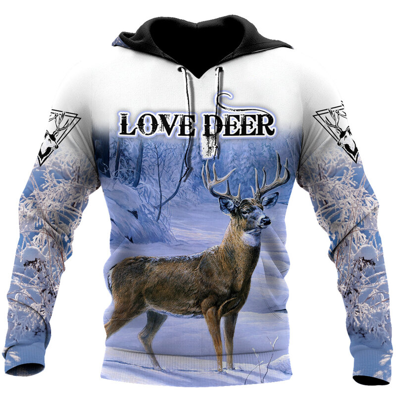 Deer Customize Name 3D All Over Printed Zip/Hoodies Sweatshirt Oversized Vintage Fall Long Sleeve Hoodie Men's Clothing