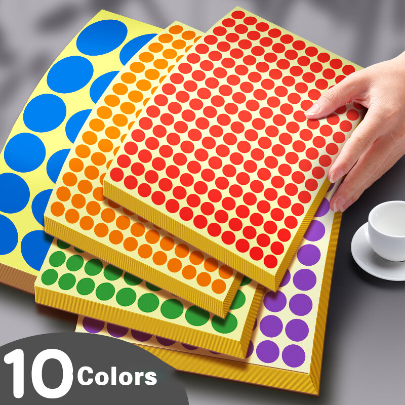 Etiquetas adhesivas redondas con código de colores para álbum de recortes, pegatinas de punto para organizar el inventario, paquete de 10 hojas
