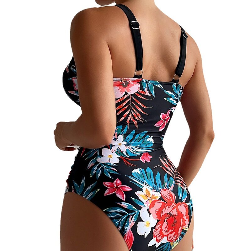 Seksowny strój Bikini dla kobiet, czarny z nadrukiem kwiatowym stroje kąpielowe, strój kąpielowy