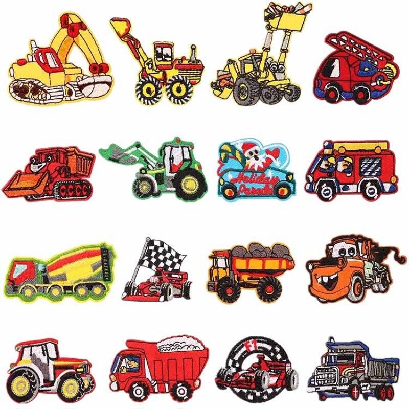 Children's Excavator Truck Embroider Badge Sew Sticker Adhesive Cartoon Patch DIY Fabric Heat Label for Cloth Jeans Skirt Jacket