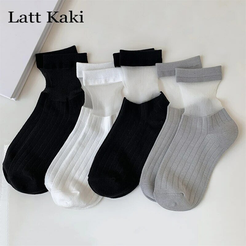 Lot de 4 paires de chaussettes fines transparentes pour femme, bas simples, souples et décontractés, couleur unie, nouvelle collection