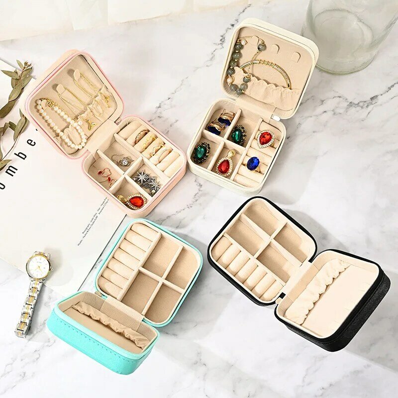 Earring Ring Necklace Storage Box Holder Organizer Jewelry Display Travel Jewelry Case Storage Box Leather Small Size Wholesale