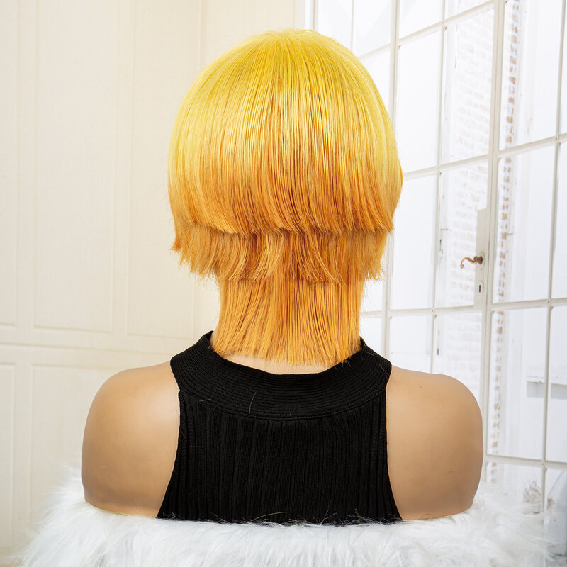 Anime Demon Slayer Agatsuma Zenitsu peruka do cosplay żółty Ombre pomarańczowe krótkie peruki syntetyczne peruki do włosów na Halloween