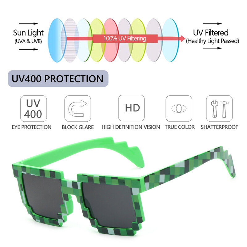 Kids Sunglasses Funny Sun Glasses Cosplay Action Game Toy Square Glasses Pixel Mosaic Очки Thug Life Eyewear Children's Gift