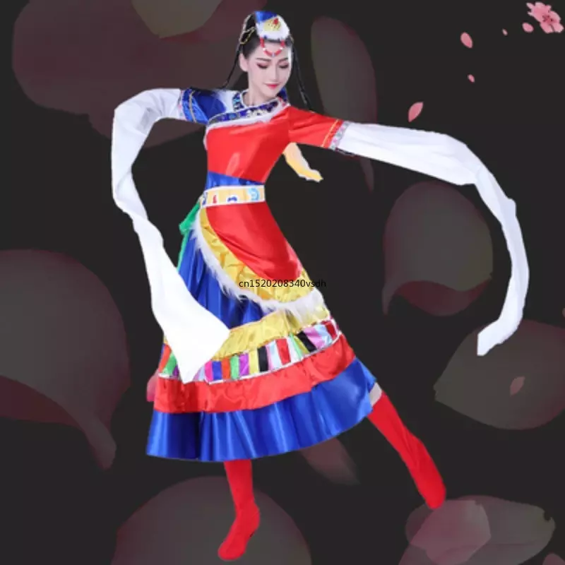 Costumi di spettacolo di danza tibetana di alta qualità costumi di danza di minoranza etnica Xizang Zhuoma Square dance suit